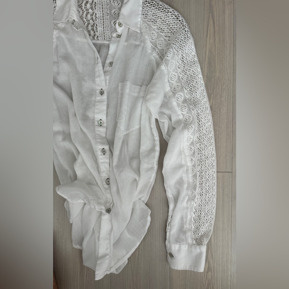 Anthropology Holding Horses Lace Long Sleeve Cotton Blend Shirt Size S - Picture 12 of 16